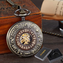 Load image into Gallery viewer, Box Package Solid Wood Mechanical Pocket Watch FOB Chain Locket Dial Hollow Steampunk Skeleton Men Women Mens Male Clock Watches
