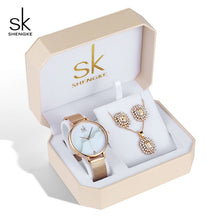 Load image into Gallery viewer, Shengke Quartz Watch Rose Gold Women Jewelry Set SK  Watches Earrings Necklace Women's Day Gift