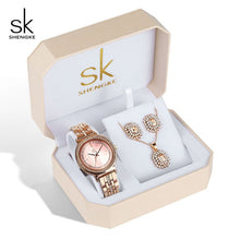 Load image into Gallery viewer, Shengke Quartz Watch Rose Gold Women Jewelry Set SK  Watches Earrings Necklace Women's Day Gift