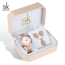 Load image into Gallery viewer, Shengke Quartz Watch Rose Gold Women Jewelry Set SK  Watches Earrings Necklace Women's Day Gift