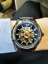Load image into Gallery viewer, Motorcycle Design Genuine Black Belt Skeleton Men's Automatic Watch