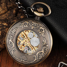 Load image into Gallery viewer, Box Package Solid Wood Mechanical Pocket Watch FOB Chain Locket Dial Hollow Steampunk Skeleton Men Women Mens Male Clock Watches