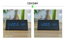 Load image into Gallery viewer, FiBiSonic Wood Digital LED Alarm Clock, Sound Control Wooden Alarm Clock LED Desktop&Table Clock with Temperature