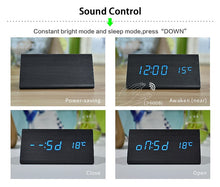 Load image into Gallery viewer, FiBiSonic Wood Digital LED Alarm Clock, Sound Control Wooden Alarm Clock LED Desktop&Table Clock with Temperature
