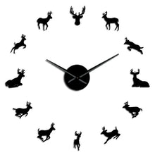 Load image into Gallery viewer, Deer Head DIY Giant Wall Clock Woodland Deer Hunter Modern Deer Antler Wall Clock Acrylic Mirror Effect Animals Home Decorations