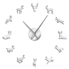 Load image into Gallery viewer, Deer Head DIY Giant Wall Clock Woodland Deer Hunter Modern Deer Antler Wall Clock Acrylic Mirror Effect Animals Home Decorations