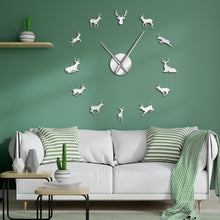 Load image into Gallery viewer, Deer Head DIY Giant Wall Clock Woodland Deer Hunter Modern Deer Antler Wall Clock Acrylic Mirror Effect Animals Home Decorations