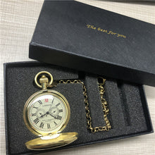 Load image into Gallery viewer, Antique Copper London Pocket & fob Watches Mechanical Watch Hand Wind Skeleton Mens Pocket Watch With Chain Xmas Gift Box