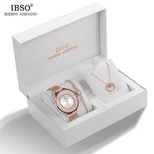 Load image into Gallery viewer, IBSO Brand Watch Rose Gold women Luxury Watch Bracelet Necklace Set Female Jewelry Set Fashion Creative Quartz Watch wife's Gift