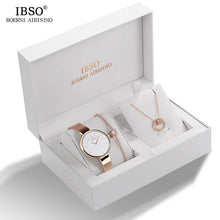 Load image into Gallery viewer, IBSO Brand Watch Rose Gold women Luxury Watch Bracelet Necklace Set Female Jewelry Set Fashion Creative Quartz Watch wife's Gift