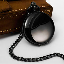 Load image into Gallery viewer, Retro Smooth Men Black Pocket Watch Silver Polish Quartz Fob Pocket Watches Pendant with Chain