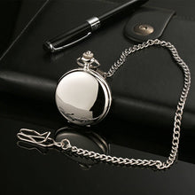 Load image into Gallery viewer, Retro Smooth Men Black Pocket Watch Silver Polish Quartz Fob Pocket Watches Pendant with Chain