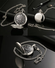 Load image into Gallery viewer, Retro Smooth Men Black Pocket Watch Silver Polish Quartz Fob Pocket Watches Pendant with Chain