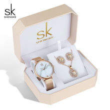 Load image into Gallery viewer, Shengke Creative Luxury Woman Watch Rose Gold Box Watches for Women Gift Necklace Watch Set Stainless Steel Wrist Watches