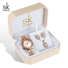 Load image into Gallery viewer, Shengke Creative Luxury Woman Watch Rose Gold Box Watches for Women Gift Necklace Watch Set Stainless Steel Wrist Watches