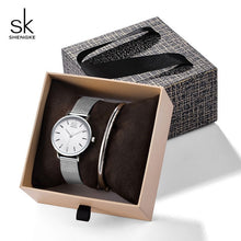 Load image into Gallery viewer, Shengke Fashion Silver Steel Women Watch Set with Box Luxury Bracelet Watches Wrist Watches Set Xmas Gift Watch for Women