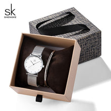 Load image into Gallery viewer, Shengke Fashion Silver Steel Women Watch Set with Box Luxury Bracelet Watches Wrist Watches Set Xmas Gift Watch for Women