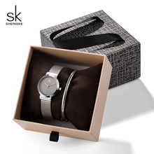 Load image into Gallery viewer, Shengke Fashion Silver Steel Women Watch Set with Box Luxury Bracelet Watches Wrist Watches Set Xmas Gift Watch for Women