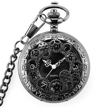 Load image into Gallery viewer, Retro Smooth Men Black Pocket Watch Silver Polish Quartz Fob Pocket Watches Pendant with Chain