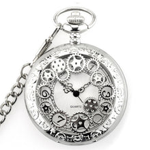 Load image into Gallery viewer, Retro Smooth Men Black Pocket Watch Silver Polish Quartz Fob Pocket Watches Pendant with Chain