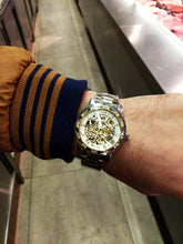 Load image into Gallery viewer, Golden Classic Rhinestone Roman Analog  Skeleton Automatic Mechanical Men's Watch