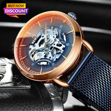 Load image into Gallery viewer, Brand Fashion Color Glass Automatic Mechanical Steel Mesh Strap Skeleton Wrist Watch