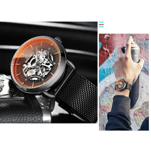 Load image into Gallery viewer, Brand Fashion Color Glass Automatic Mechanical Steel Mesh Strap Skeleton Wrist Watch
