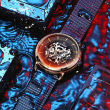 Load image into Gallery viewer, Brand Fashion Color Glass Automatic Mechanical Steel Mesh Strap Skeleton Wrist Watch
