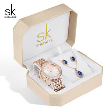 Load image into Gallery viewer, SK Creative Luxury Jewelry Set Woman  Gift Watch Earring Necklace Watch Set for Women Watches Crystal Rose Gold Watch Bangle