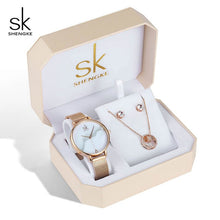 Load image into Gallery viewer, SK Creative Luxury Jewelry Set Woman  Gift Watch Earring Necklace Watch Set for Women Watches Crystal Rose Gold Watch Bangle