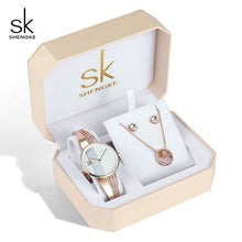 Load image into Gallery viewer, SK Creative Luxury Jewelry Set Woman  Gift Watch Earring Necklace Watch Set for Women Watches Crystal Rose Gold Watch Bangle