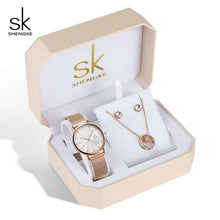 Load image into Gallery viewer, SK Creative Luxury Jewelry Set Woman  Gift Watch Earring Necklace Watch Set for Women Watches Crystal Rose Gold Watch Bangle