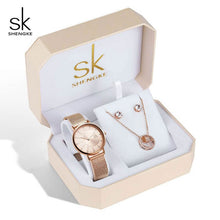 Load image into Gallery viewer, SK Creative Luxury Jewelry Set Woman  Gift Watch Earring Necklace Watch Set for Women Watches Crystal Rose Gold Watch Bangle