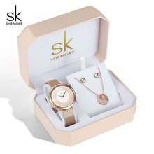 Load image into Gallery viewer, SK Creative Luxury Jewelry Set Woman  Gift Watch Earring Necklace Watch Set for Women Watches Crystal Rose Gold Watch Bangle