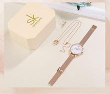 Load image into Gallery viewer, SK Creative Luxury Jewelry Set Woman  Gift Watch Earring Necklace Watch Set for Women Watches Crystal Rose Gold Watch Bangle