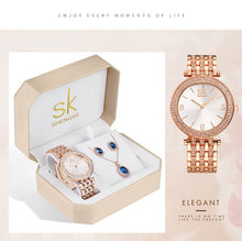 Load image into Gallery viewer, SK Creative Luxury Jewelry Set Woman  Gift Watch Earring Necklace Watch Set for Women Watches Crystal Rose Gold Watch Bangle