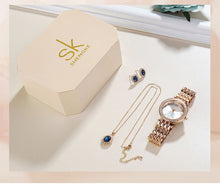 Load image into Gallery viewer, SK Creative Luxury Jewelry Set Woman  Gift Watch Earring Necklace Watch Set for Women Watches Crystal Rose Gold Watch Bangle