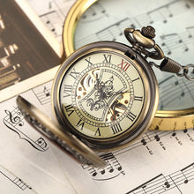 Load image into Gallery viewer, Box Package Solid Wood Mechanical Pocket Watch FOB Chain Locket Dial Hollow Steampunk Skeleton Men Women Mens Male Clock Watches