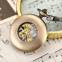Load image into Gallery viewer, Box Package Solid Wood Mechanical Pocket Watch FOB Chain Locket Dial Hollow Steampunk Skeleton Men Women Mens Male Clock Watches