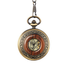 Load image into Gallery viewer, Box Package Solid Wood Mechanical Pocket Watch FOB Chain Locket Dial Hollow Steampunk Skeleton Men Women Mens Male Clock Watches
