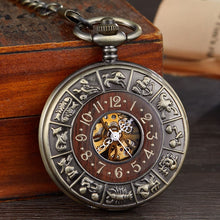 Load image into Gallery viewer, Box Package Solid Wood Mechanical Pocket Watch FOB Chain Locket Dial Hollow Steampunk Skeleton Men Women Mens Male Clock Watches