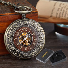 Load image into Gallery viewer, Box Package Solid Wood Mechanical Pocket Watch FOB Chain Locket Dial Hollow Steampunk Skeleton Men Women Mens Male Clock Watches