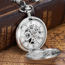 Load image into Gallery viewer, New OYW Brand Stainless Steel Men Fashion Casual Pocket Watch Skeleton dial Silver Hand Wind Mechanical Male Fob Chain Watches