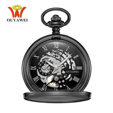 Load image into Gallery viewer, New OYW Brand Stainless Steel Men Fashion Casual Pocket Watch Skeleton dial Silver Hand Wind Mechanical Male Fob Chain Watches