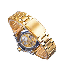 Load image into Gallery viewer, Golden Classic Rhinestone Roman Analog  Skeleton Automatic Mechanical Men's Watch