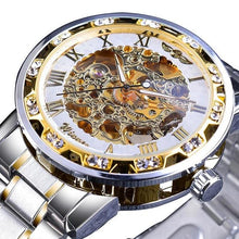Load image into Gallery viewer, Golden Classic Rhinestone Roman Analog  Skeleton Automatic Mechanical Men's Watch