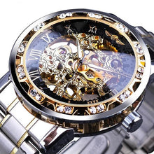 Load image into Gallery viewer, Golden Classic Rhinestone Roman Analog  Skeleton Automatic Mechanical Men's Watch