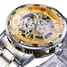 Load image into Gallery viewer, Golden Classic Rhinestone Roman Analog  Skeleton Automatic Mechanical Men's Watch