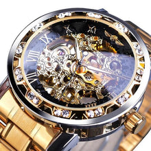 Load image into Gallery viewer, Golden Classic Rhinestone Roman Analog  Skeleton Automatic Mechanical Men's Watch