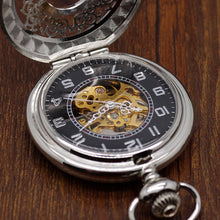 Load image into Gallery viewer, Fashion Hollow Flower Silver Hand Winding Mechanical Pocket Watch Mens Womens Box Bag